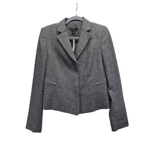 NWT Ann Taylor Womens Wool Blend Tweed Blazer Brown Single Button Jacket Size 4